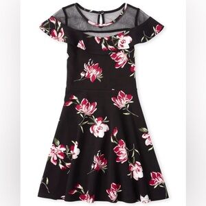 Children’s Place Floral Ponte Knit Ruffle Dress - Black & Magenta